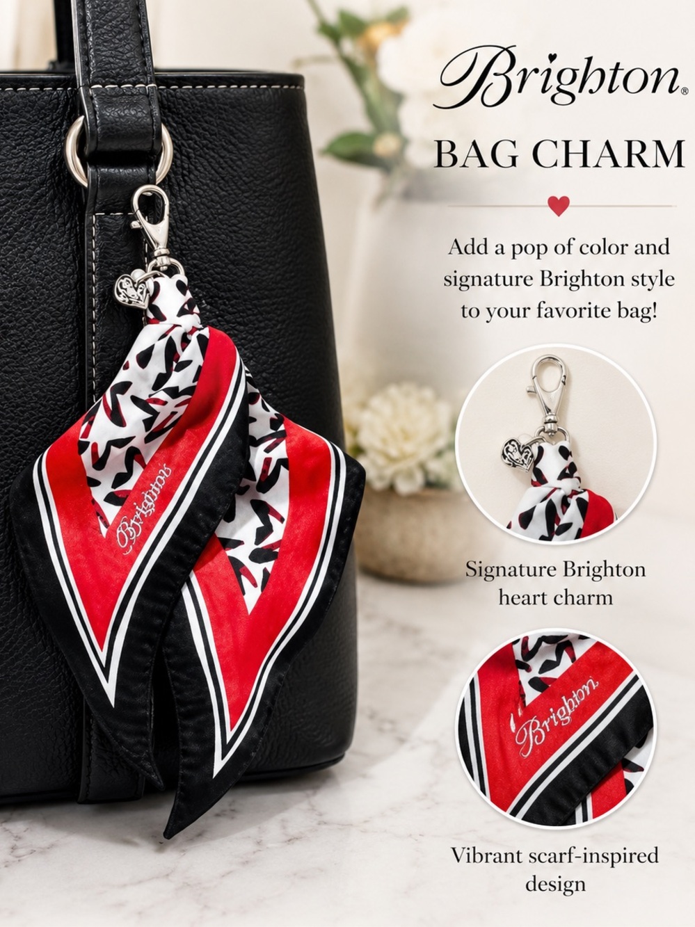 NWT Brighton Pump It Up Scarf Fob Bag Charm | Silver heart $40